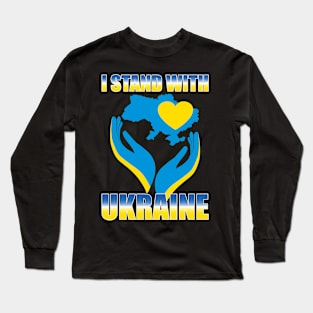 I Stand With Ukraine Ukrainian Flag Map and Heart Long Sleeve T-Shirt